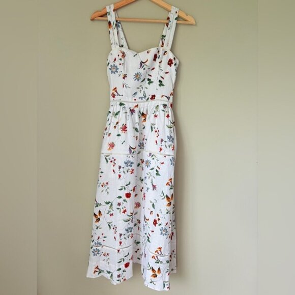 NEW Reformation Everett Linen Midi Dress Corsini White Multi Floral | US 6 UK 10 - Picture 7 of 16